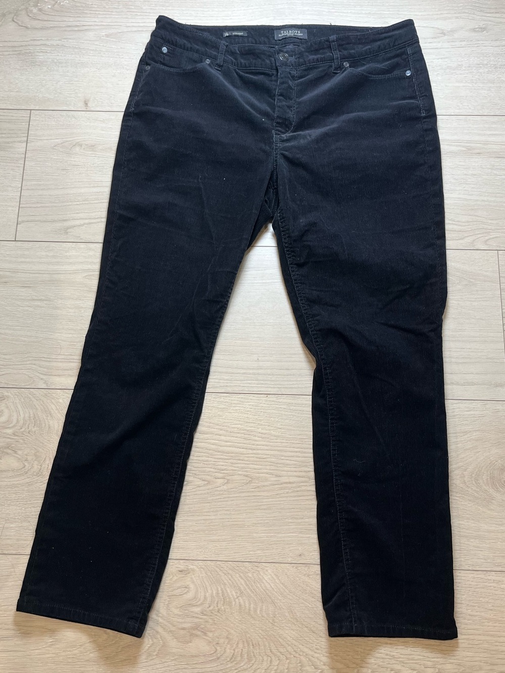 Talbots Black Corduroy Straight Leg Pants 14P Minimalist women’s Dark Academia